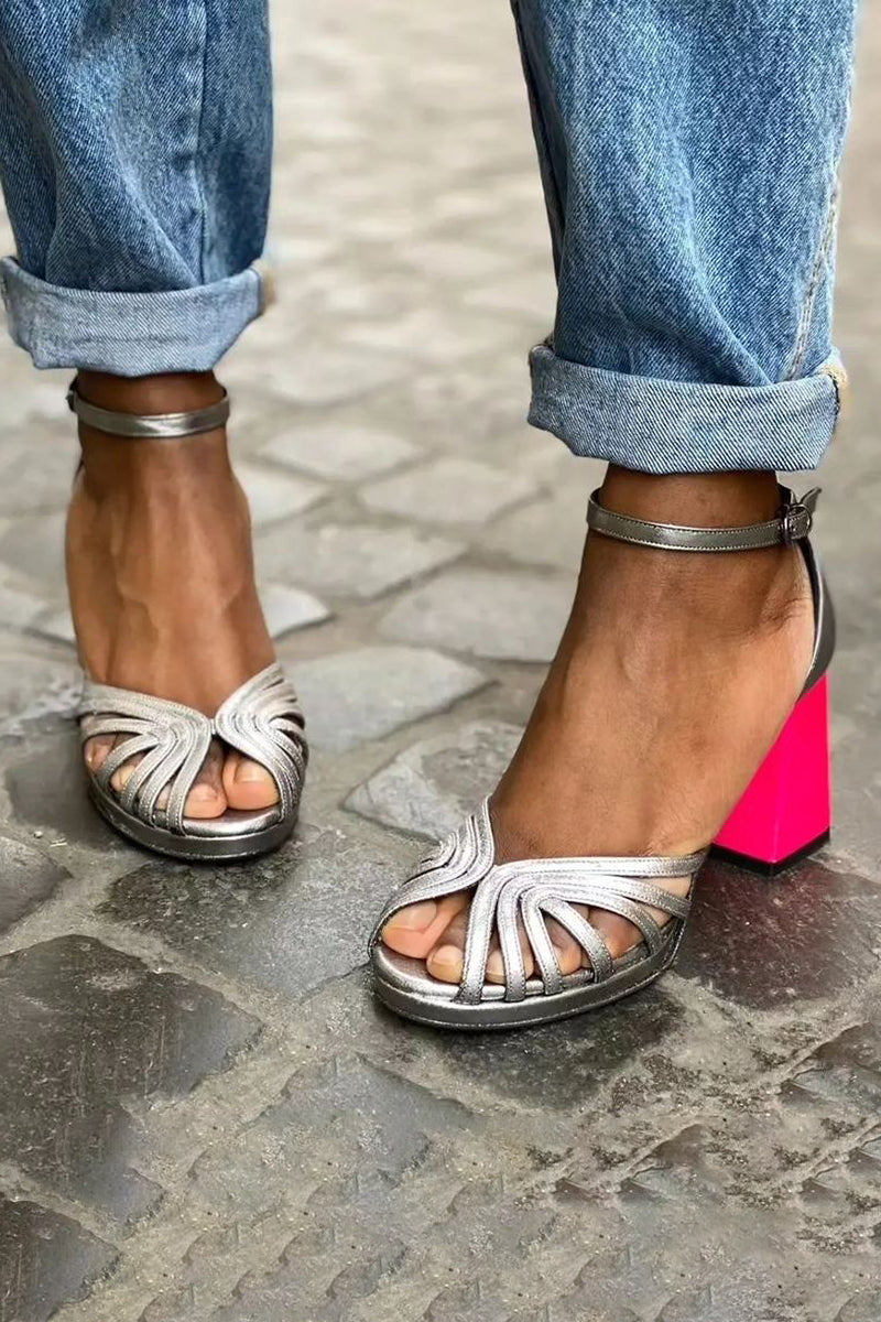 Ferista™ | Glossy Chunky Heel Sandals with Elegant Buckle