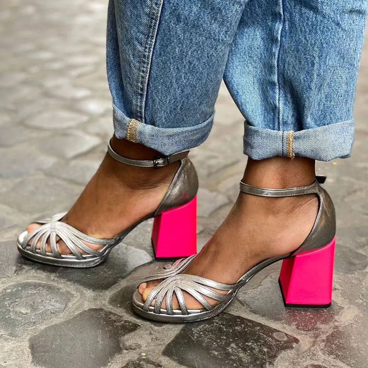 Ferista™ | Glossy Chunky Heel Sandals with Elegant Buckle